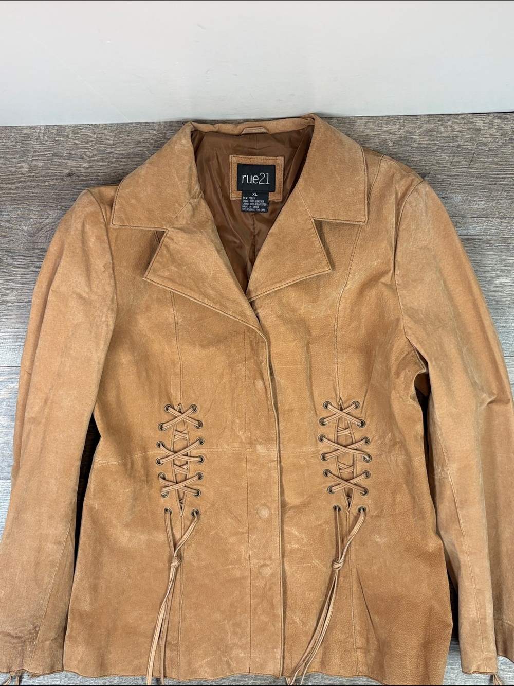 rue21 Genuine Suede Leather Lace-Up Jacket Camel Tan Western Moto XL